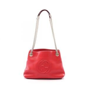 Gucci Soho Shoulder Bag/Handbag, Leather, Women's, Red, 387043